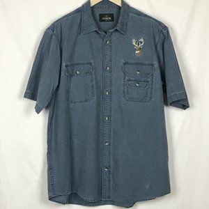 RedHead Short Sleeve Button Down Deer Buck Embroidered Denim Shirt XL